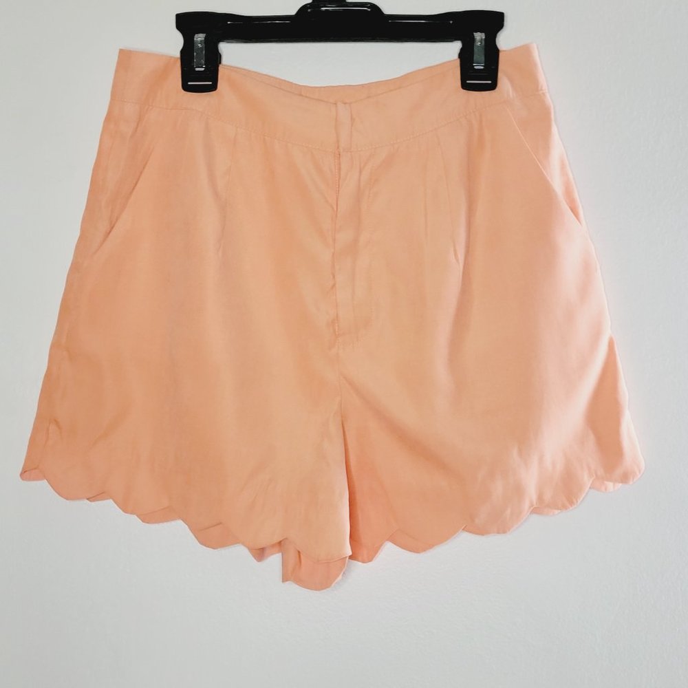 Charlotte Russe Shorts Orange Small Scalloped Hem High Waisted pockets Casual